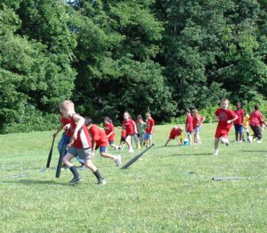 Day of sports and games at elementary school in Fairfax County, Virginia : Bean bag race.
