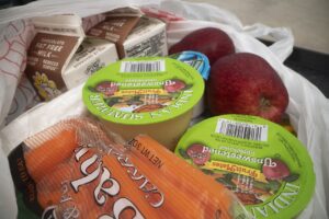 Some of the contents for the cold meal bags for the U.S. Department of Agriculture (USDA) Food and Nutrition Service (FNS) National School L